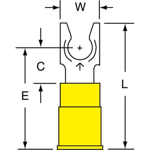 Main product image of Yellow Partially Insulated Nylon #10 Stud Crimp Standard Fork Terminal (Pack of 50), 7010349251