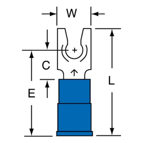 Main product image of Nylon, Partially Insulated, #8 Stud, Crimp Locking Fork Terminal, Blue (Pack of 100)