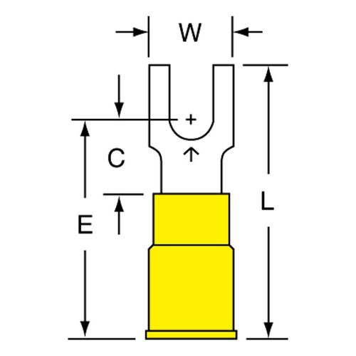 Main product image of Nylon, Partially Insulated, #8 Stud, Crimp Block Fork Terminal, Yellow (Pack of 50)