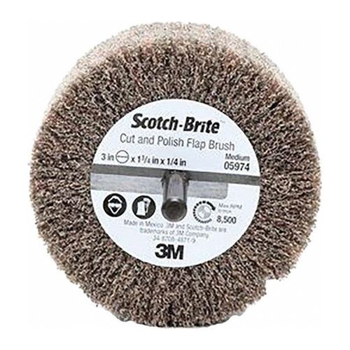 Main product image of 3" dia, 1-3/4" Face Width, Alum. Oxide Non-Woven, Med Grade, 8,500 Max RPM, Mounted Flap Wheel