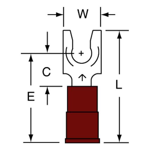 Main product image of Nylon, Partially Insulated, #8 Stud, Crimp Standard Fork Terminal, Red (Pack of 100)