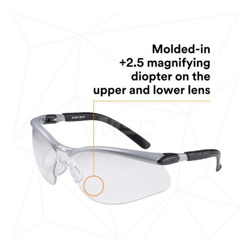Main product image of BX Magnifier Safety Glasses, Clear Anti-Fog Lens, Silver & Black Frame, ANSI Z87.1/CSA Z94.3, 7000127663