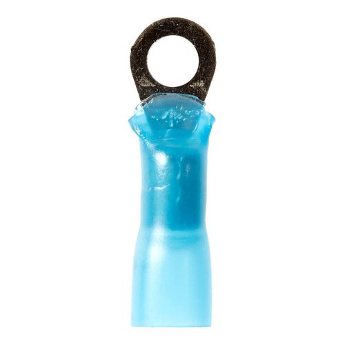 Main product image of Partially Insulated, 16 to 14 AWG, Crimp Connection Circular Ring Terminal #8 Stud, Blue (1" Long x 0.31" Wide), 7000133385