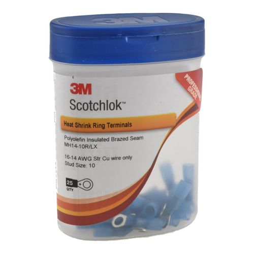Main product image of Partially Insulated, 16 to 14 AWG, Crimp Connection Circular Ring Terminal #10 Stud, Blue (1" Long x 0.31" Wide), 7000133386