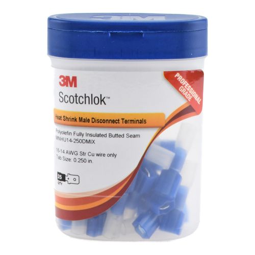 Main product image of Male, Nylon Heat Shrink, 16-14 AWG, 1/4" Tab Width Wire Disconnect, Blue, 7000133392