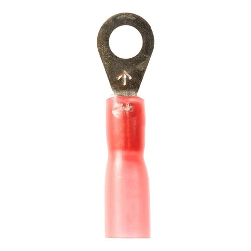 Main product image of Partially Insulated, 22 to 18 AWG, Crimp Connection Circular Ring Terminal #8 Stud, Red (1" Long x 0.31" Wide), 7000133395