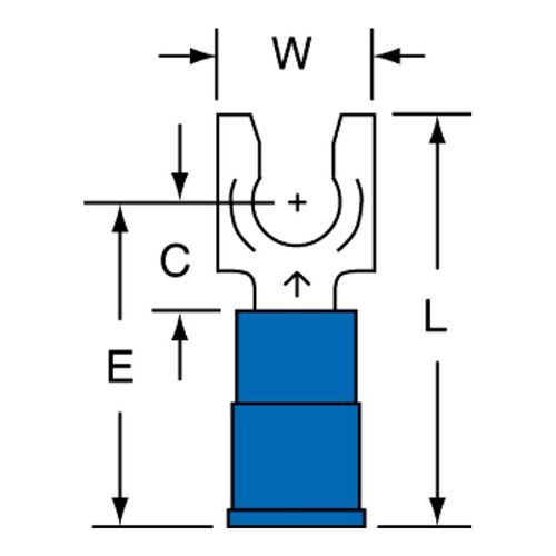 Main product image of Nylon, Partially Insulated, #10 Stud, Crimp Standard Fork Terminal, Blue, 7010304074