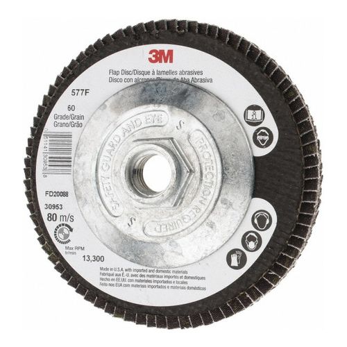 Main product image of 5/8-11 Hole, 60 Grit, Zirconia Alumina, Type 27 Coated, Medium Grade, Cloth-Backed, 13,300 RPM, Flap Disc, 7010327318