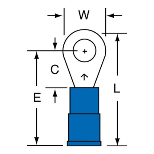 Main product image of Partially Insulated, 16 to 14 AWG, Crimp Connection Circular Ring Terminal #8 Stud, Blue, 7010349241