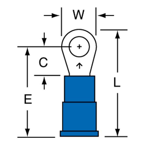 Main product image of Partially Insulated, 16 to 14 AWG, Crimp Connection Circular Ring Terminal #6 Stud, Blue, 7010397278