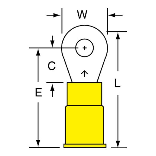Main product image of Partially Insulated, 12 to 10 AWG, Crimp Connection Circular Ring Terminal #6 Stud, Yellow, 7010397384