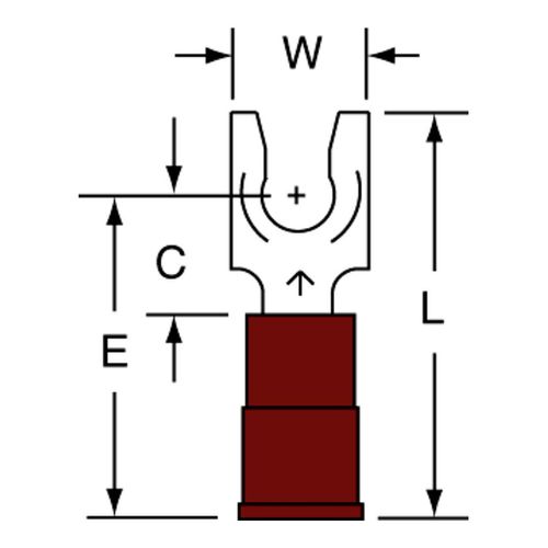Main product image of Nylon, Partially Insulated, #8 Stud, Crimp Locking Fork Terminal, Red, 7010397422