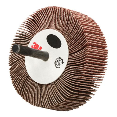 Main product image of 3" Dia 1" Face Width 120 Grit Aluminum Oxide Mounted Flap Wheel, 7100171772