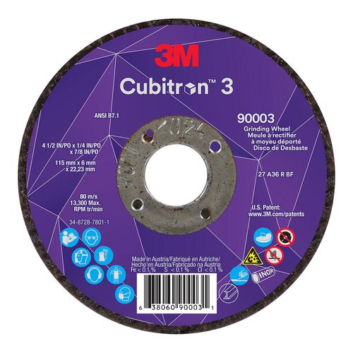 Main product image of 4-1/2" Precision Shaped Ceramic Depressed-Center Wheel 1/4" Thick 36 Grit Type 27, 7/8" Hole, 7100303966