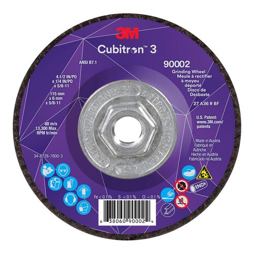 Main product image of 4-1/2" Precision Shaped Ceramic Depressed-Center Wheel 1/4" Thick 36 Grit Type 27, 5/8-11 Thread, 7100312968