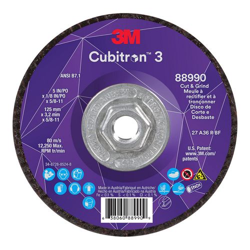 Main product image of 5" Precision Shaped Ceramic Depressed-Center Wheel 1/8" Thick 36 Grit Type 27, 5/8-11 Thread, 7100313204