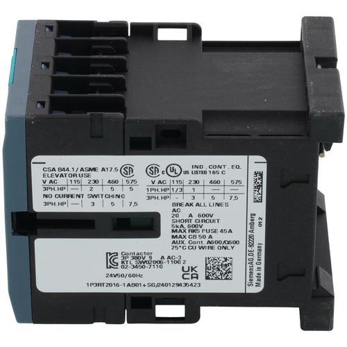 Main product image of 3 Pole 24V 9 Amp 1N/O Auxiliary Contactor