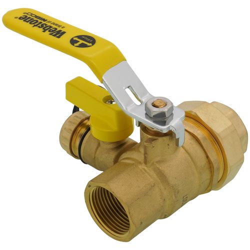 Main product image of 1" Full Port Forged Brass Ball Valve w/ Hi-Flow Hose Drain & Reversible Handle, IPS Union x IPS