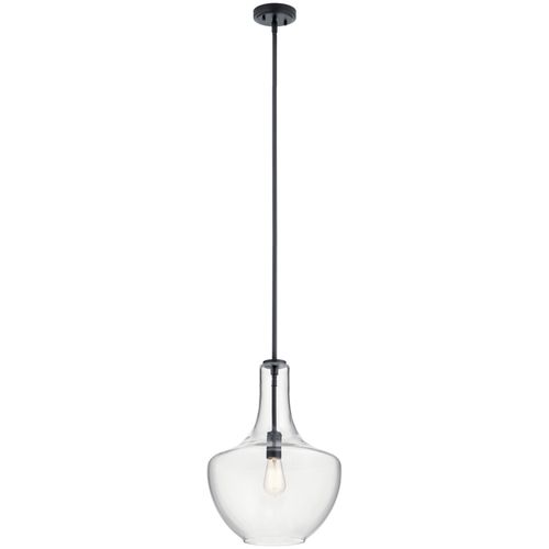 Main product image of Everly 19.75" 1 Light Bell Pendant Clear Glass (Black)