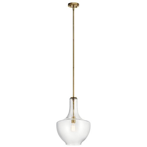 Main product image of Everly 19.75" 1 Light Bell Pendant Clear Glass (Natural Brass)