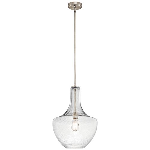 Main product image of Everly 19.75" 1 Light Bell Pendant Clear Seeded Glass (Brushed Nickel)