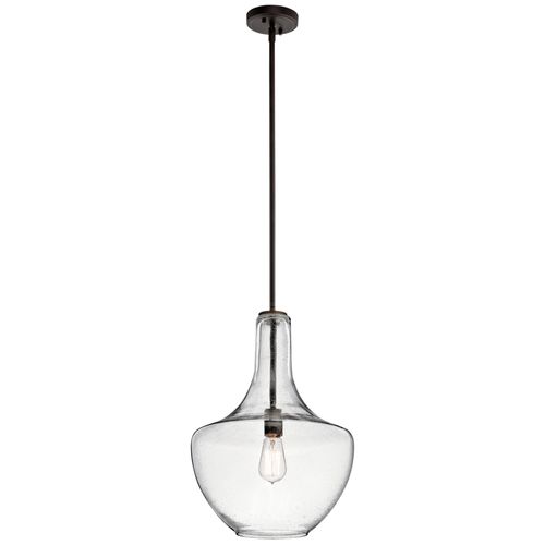 Main product image of Everly 19.75" 1 Light Bell Pendant Clear Seeded Glass (Olde Bronze)