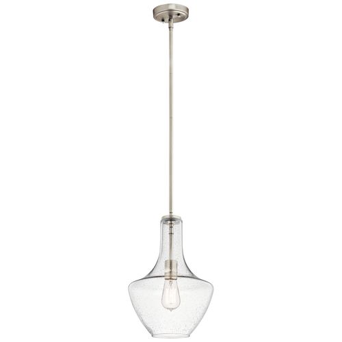 Main product image of Everly 15.25" 1 Light Bell Pendant Clear Seeded Glass (Brushed Nickel)