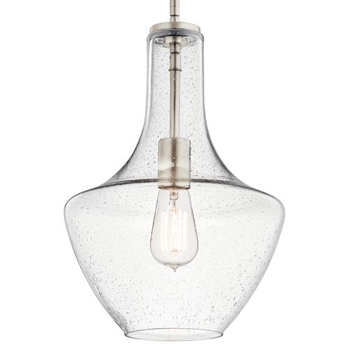 Main product image of Everly 15.25" 1 Light Bell Pendant Clear Seeded Glass (Brushed Nickel)