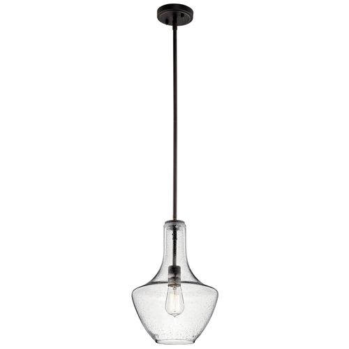 Main product image of Everly 15.25" 1 Light Bell Pendant Clear Seeded Glass (Olde Bronze)