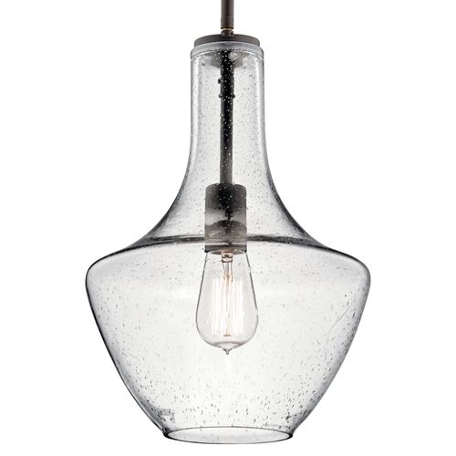 Main product image of Everly 15.25" 1 Light Bell Pendant Clear Seeded Glass (Olde Bronze)