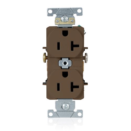 Main product image of Duplex Receptacle Outlet,  Smooth Face, 20A, 125V Side Wire,NEMA 5-20R, 2-Pole, 3-Wire, Self-Grounding (Brown)