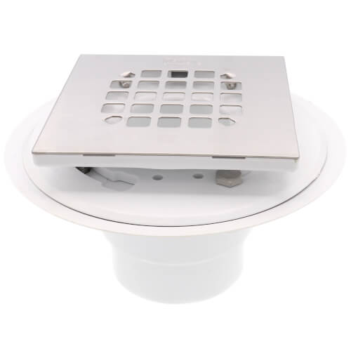 Main product image of 2" or 3" PVC Drain with Square Brushed Nickel Snap-Tite Strainer