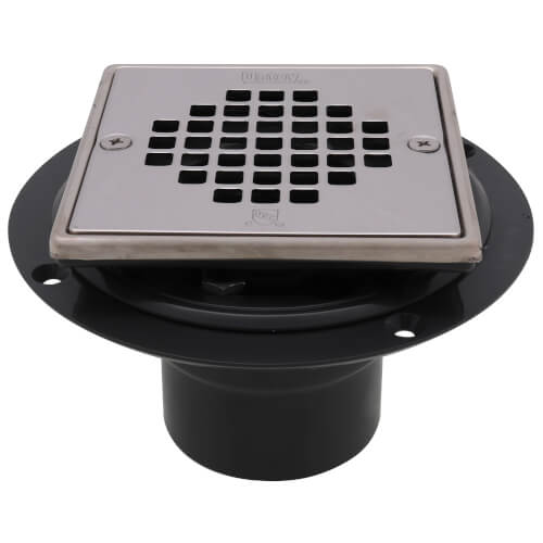 Main product image of 2" or 3" PVC Square Low Profile Drain Stainless Steel Screw-In Strainer with Ring and Plug