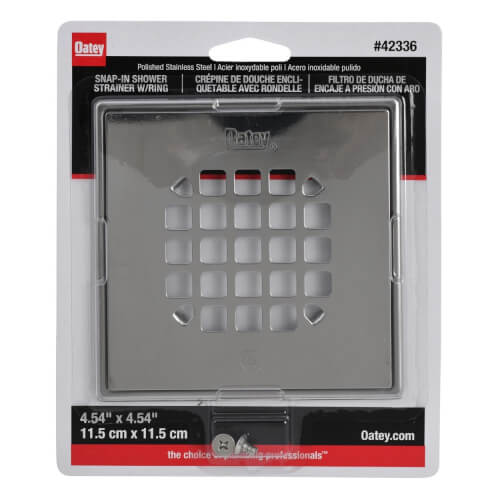 Main product image of 4.54" Square Snap-In Stainless Steel Strainer w/ Tile Ring