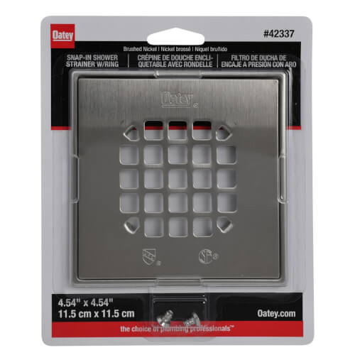 Main product image of 4.54" Square Snap-In Brushed Nickel Strainer w/ Tile Ring
