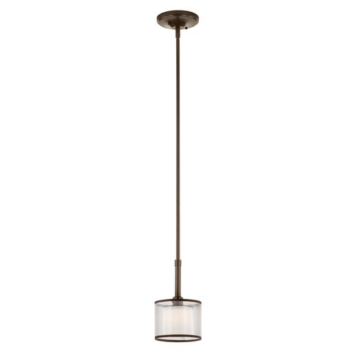 Main product image of Lacey 10.25" 1 Light Mini Pendant w/ Satin Etched Cased Opal Inner Diffusers and Light Umber Translucent Organza Outer Shade (Mission Bronze)