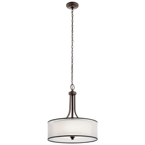 Main product image of Lacey 23.5" 4 Light Pendant w/ Satin Etched Cased Opal Inner Diffusers and Light Umber Translucent Organza Outer Shade (Mission Bronze)