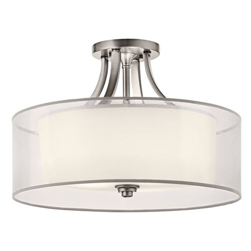 Main product image of Lacey 20" 4 Light Semi Flush w/ Satin Etched Cased Opal Inner Diffusers and White Translucent Organza Outer Shade (Antique Pewter)