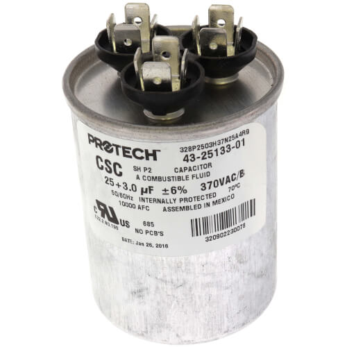 Main product image of 25/3 MFD Dual Round Capacitor (370V), 43-25133-01