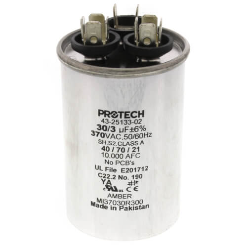 Main product image of 30/3 MFD Round Run Capacitor (370V), 43-25133-02