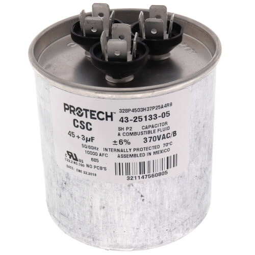Main product image of 45/3 MFD Round Run Capacitor (370V), 43-25133-05