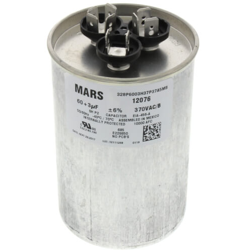 Main product image of 60/3 MFD Round Run Capacitor (370V), 43-25133-09