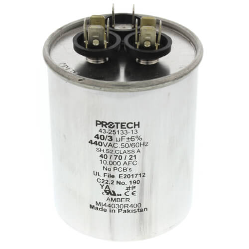 Main product image of Dual Capacitor 40/3 MFD Round Style (440V), 43-25133-13