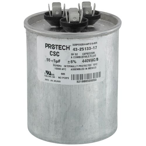 Main product image of 55/5 MFD Dual Round Capacitor (440V), 43-25133-17