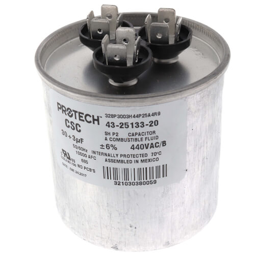Main product image of 30/3 MFD Dual Round Capacitor (440V), 43-25133-20