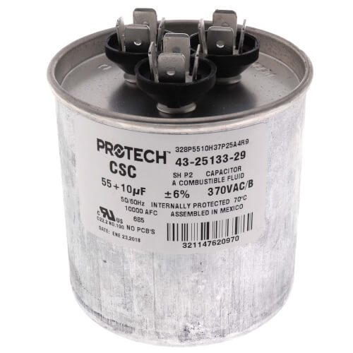 Main product image of 55/10 MFD Round Run Capacitor (370V), 43-25133-29