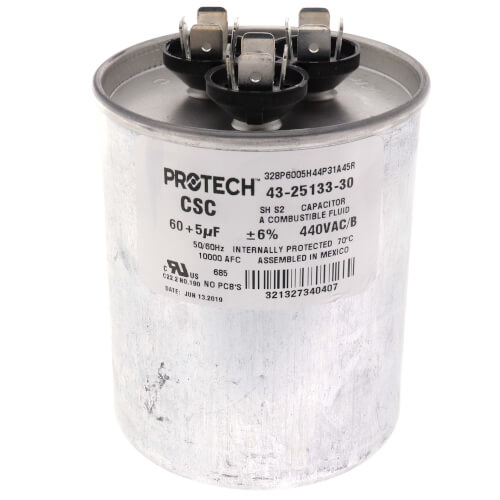 Main product image of 60/5 MFD Dual Round Capacitor (440V), 43-25133-30