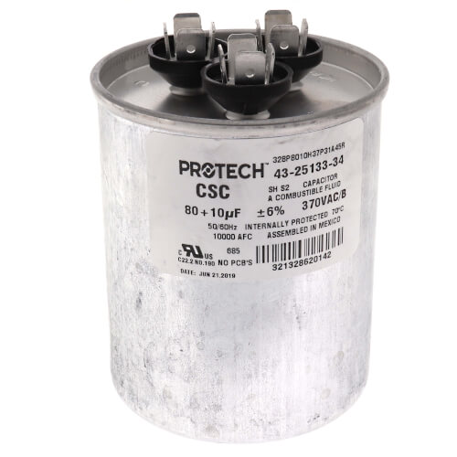 Main product image of 80/10 MFD Round Run Capacitor (370V), 43-25133-34