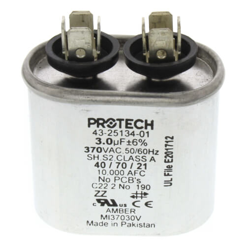 Main product image of 3 MFD Single Oval Run Capacitor (370V), 43-25134-01