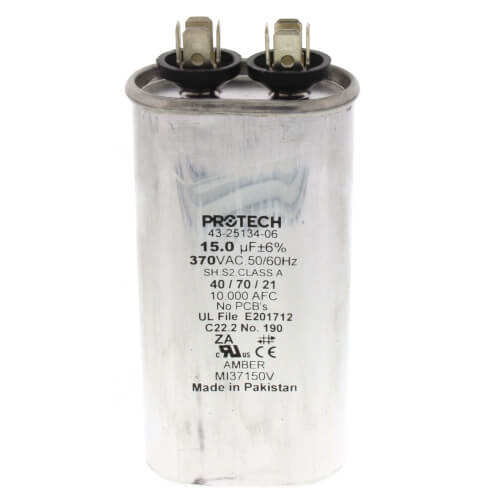 Main product image of 15 MFD Single Oval Run Capacitor (370V), 43-25134-06